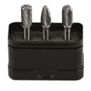 Tungsten carbide burr set 3 pcs. in plastic box shape  B,...