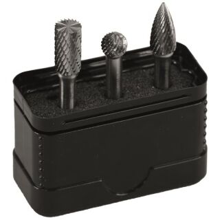 Tungsten carbide burr set 3 pcs. in plastic box shape  B, D, G head diameter 9.6 mm