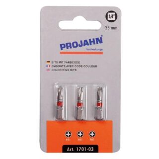 PROJAHN 1/4" markierter Bit L25 mm Phillips Nr 2 - 3er Pack