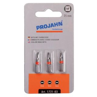 PROJAHN 3er Pack 1/4" markierter Bit L25 mm Schlitz 5mm