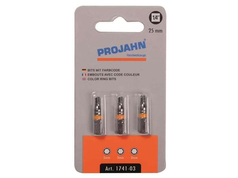 Projahn Inbus-Bits 3 Mm - 3er Pack Mit 25 Mm Länge, 1/4 Zoll Aufnahme Für Sechskantschrauben