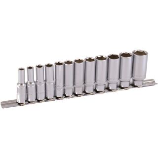 3/8" socket set on clip-rail, 12pcs, deep sockets