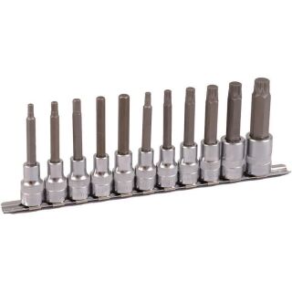 1/2" socket bit set on clip rail, 11pcs hex+spline