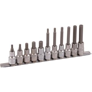 1/2" socket bit set on clip rail, 11pcs, hexagonal, 60 + 100mm