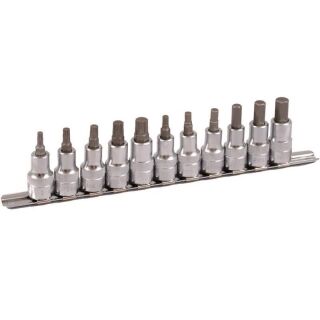 1/2" socket bit set on clip rail, 11pcs hex+spline